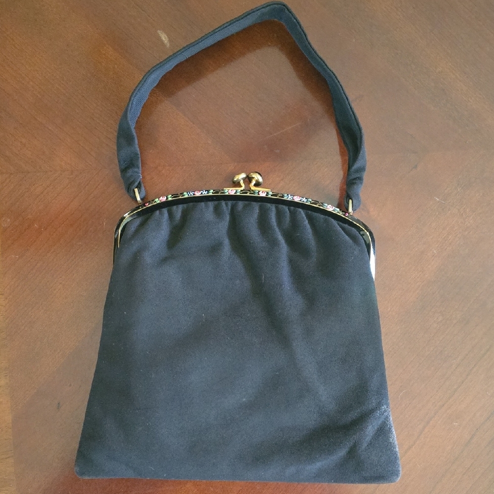 Harry Rosenfeld Black Handbag with Gold-Tone Kiss Lock